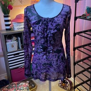 Karen Kane top size large; purple and black see thru fabric